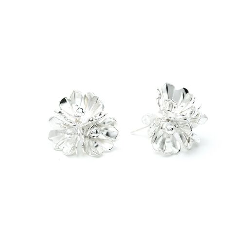 Boucles d'Oreilles Puces Aglaé Trio Argent Fleurs