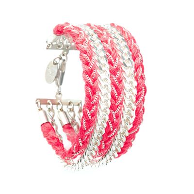 Pulsera Maxi Raoul Trenzada Plata Rosa