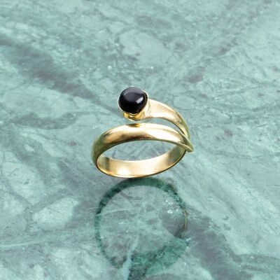 Open black onyx ring gold lace handmade