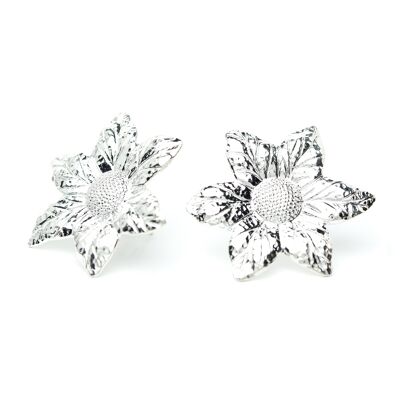 Silver Hesperis Stud Earrings with Flowers