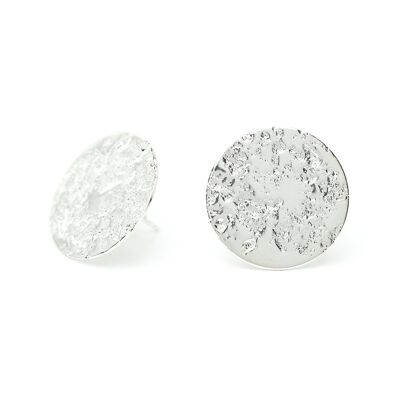 Maxi Hestia Silver Stud Earrings Round Hammered