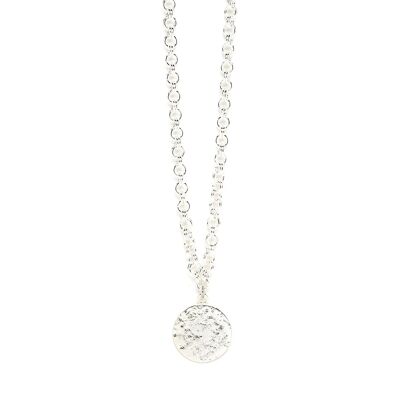 Hestia Silver Round Hammered Long Necklace