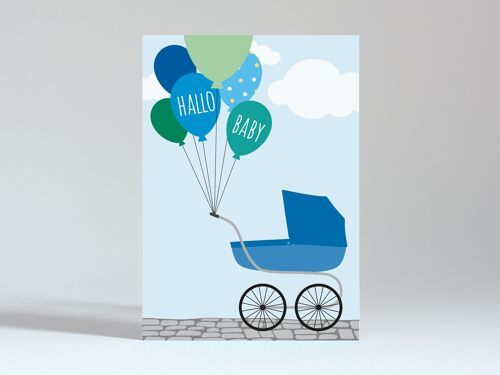 Postkarte "Hallo Baby Ballons blau"