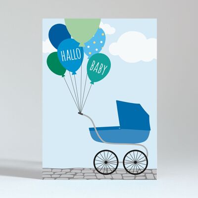 Carte postale "Bonjour Bébé Ballons Bleus"
