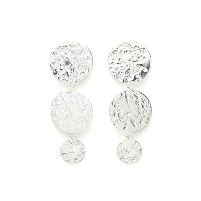 Hestia Silver Round Hammered Dangling Stud Earrings