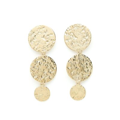 Hestia Gold Round Hammered Dangling Stud Earrings