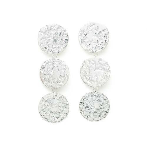 Maxi Boucles d'Oreilles Puces Pendantes Hestia Argent Ronds Martelés