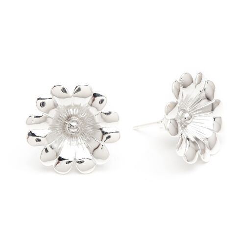 Maxi Boucles d'Oreilles Puces Théia Argent Fleurs