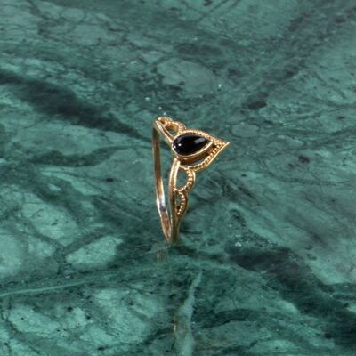 Tiara Kronen Ring mit schwarzem Onyx Spitze
