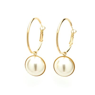 Small Nélya Gold Pearl Hoop Earrings
