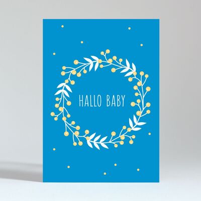 Postkarte "Hallo Baby Kranz blau"