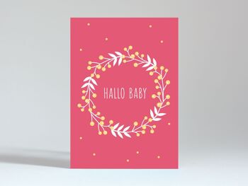 Carte postale "Bonjour bébé couronne rose"