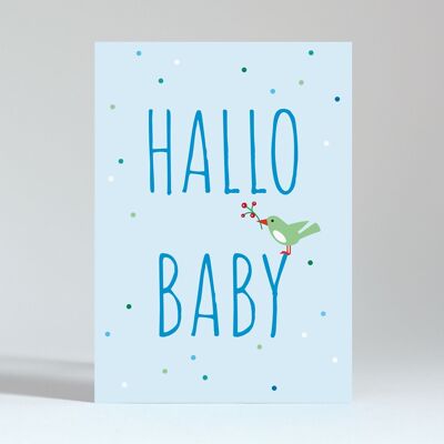 Postkarte "Hallo Baby Vogel blau"