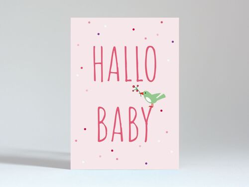 Postkarte "Hallo Baby Vogel pink"