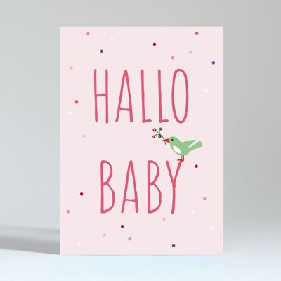 Carte postale "Bonjour bébé oiseau rose"