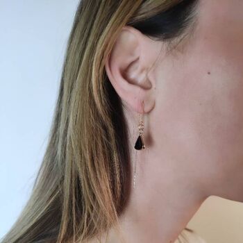Enfile-boucle d'oreille avec pierre précieuse onyx noir plaqué or 2