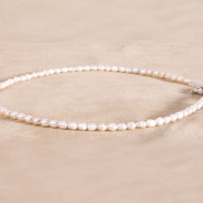 mini pearl necklace choker necklace white silver handmade