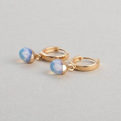Hoop earrings with opalite tear-shaped Huggie gold-plated faceted