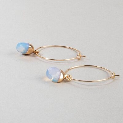 Boucles d'oreilles créoles en plaqué or fine opalite, faites à la main