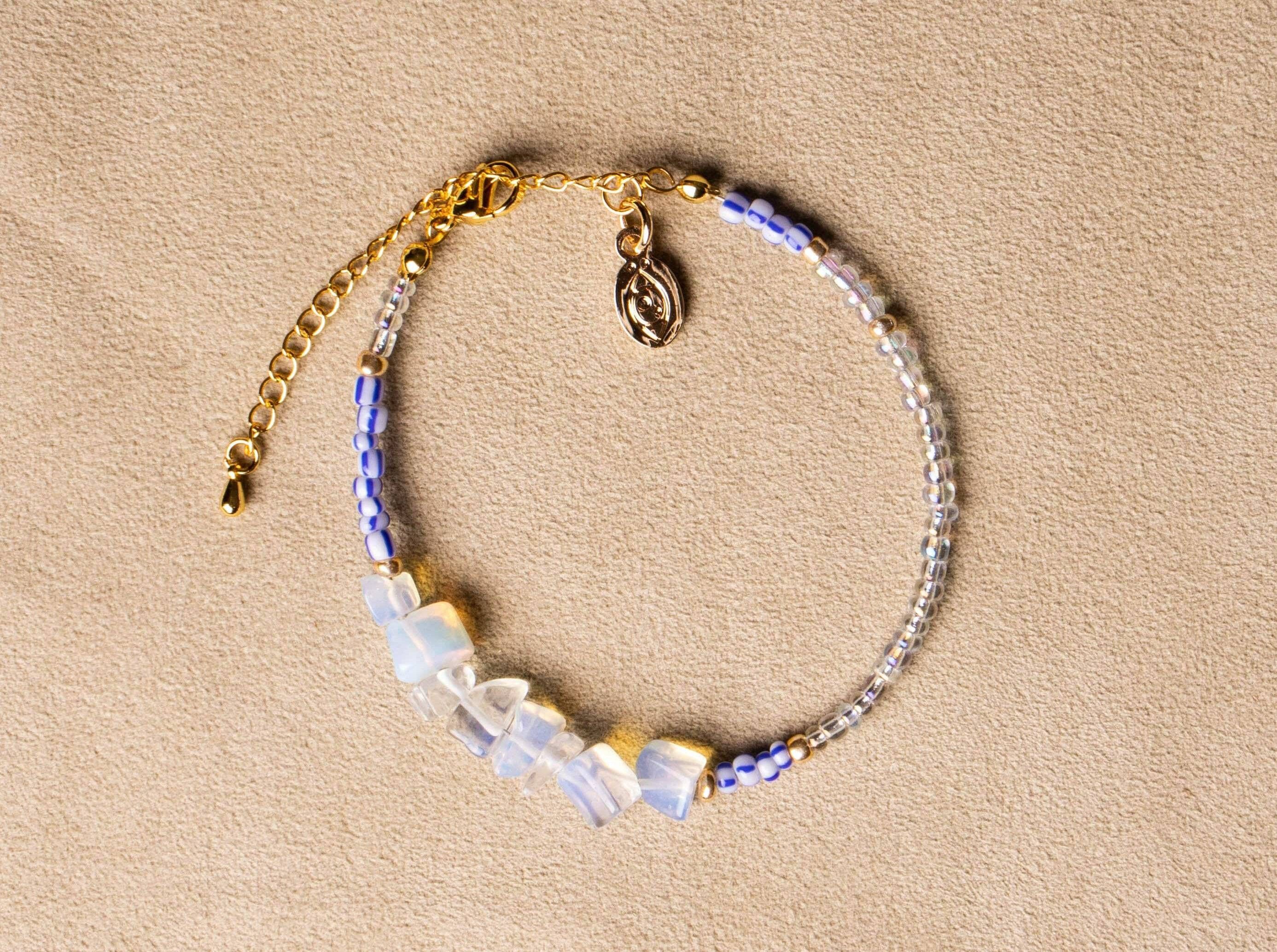 Bracciale con perline graffetta perline opale placcato oro