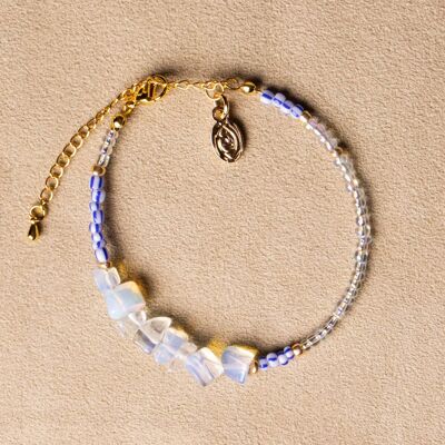 Beaded bracelet paperclip seed beads opal gold plated