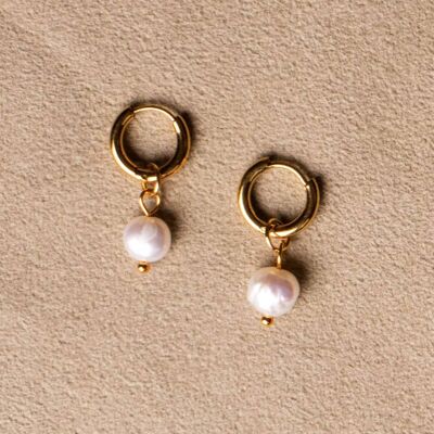 Gold-plated hoop earrings huggies pearl pendant gold handmade