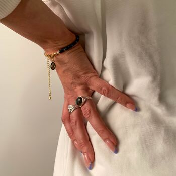 Bracelet perlé pierre précieuse Amazonite plaqué or fait main 2