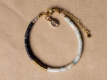 Bracelet perlé pierre précieuse Amazonite plaqué or fait main 3