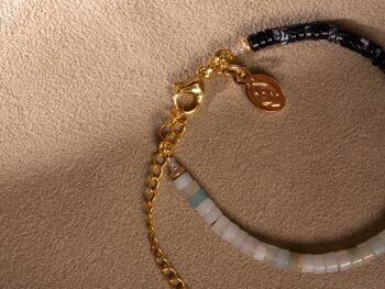 Bracelet perlé pierre précieuse Amazonite plaqué or fait main 4