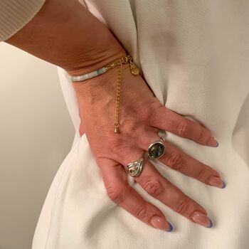 Bracelet perlé pierre précieuse Amazonite plaqué or fait main 5