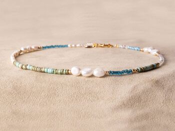 TOURQOISE SODA - Collier de perles ludique fait main - collier perles blanc bleu turquoise plaqué or blanc 1