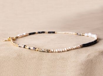 BLACK SHELL - Collier de perles ludique fait main - collier perles noir or blanc plaqué or 1