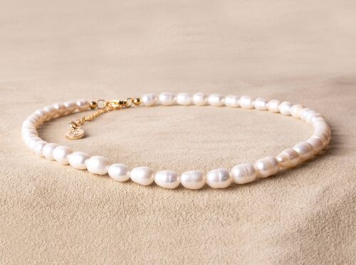 Perlenkette Choker Sommer Unisex - Kette mit Süßwassserperlen gold handgemacht - Geschenk