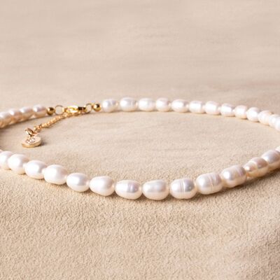 Perlenkette Choker Sommer Unisex - Kette mit Süßwassserperlen gold handgemacht - Geschenk