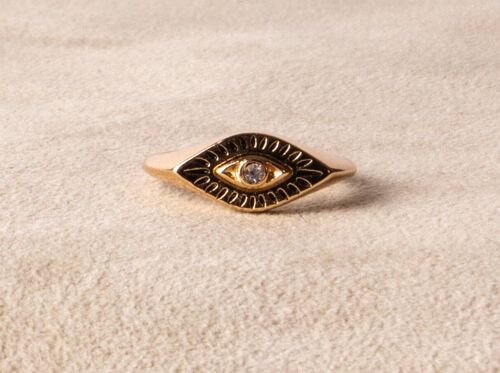 Auge Schutz Ring, Böser Blick Siegelring gold mit feinem Zirkon