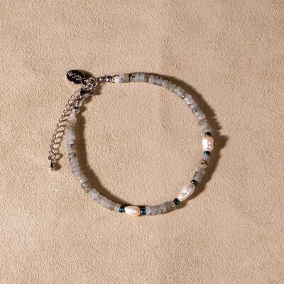 Labradorite bracelet with freshwater pearls silver handmade