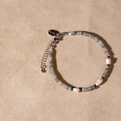 Labradorite bracelet with freshwater pearls silver handmade