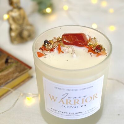 Warrior Luxury Candle Ritual with Meditations. Crystal & Energy Healing Infused. Vegan, Scented, Soy