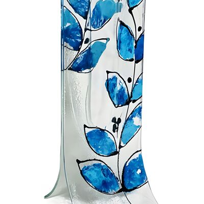 Vase avec base transparente, feuille bleu foncé-bleu clair