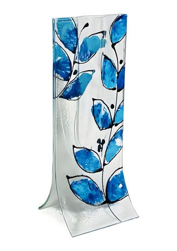 Vase avec base transparente, feuille bleu foncé-bleu clair
