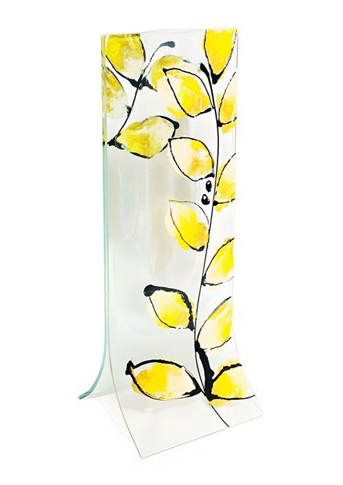 Vase With Transparent Base, Yellow-Gold Leaf Design In