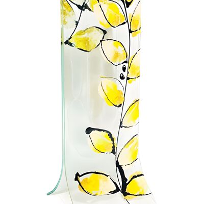 Vase With Transparent Base, Yellow-Gold Leaf Design In