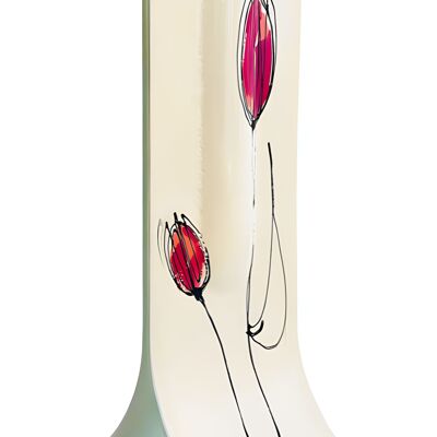 Vase With White Base, Fuscia-Pink Tulip Design In 14X36 Cm