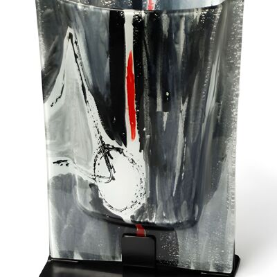 Grand Vase Gris-Rouge De Taille 23X28 Cm