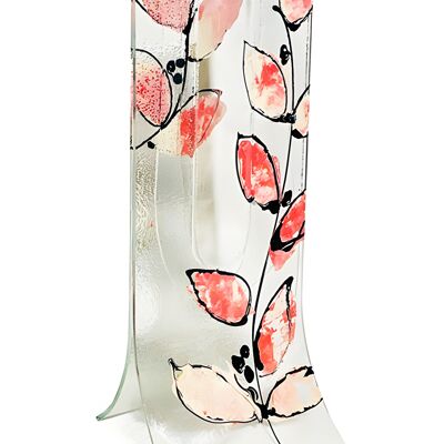 Vase avec base transparente, motif feuille blanc saumon