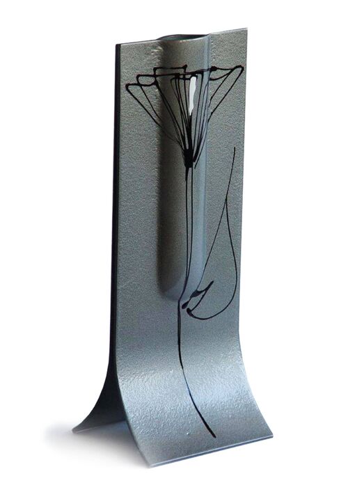Silver 14X36 Cm Vase With White-Black Tulip Motive