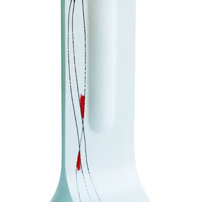 White 14X36 Cm Vase With Black-Red Lines