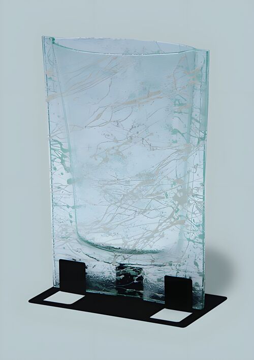 Large White-Transparent Patterned Vase In Size Of 23X28 Cm