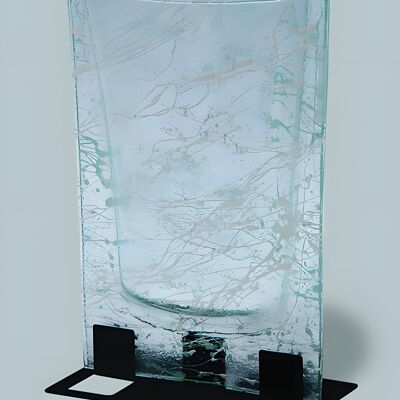 Jarrón grande estampado blanco transparente de 23 x 28 cm