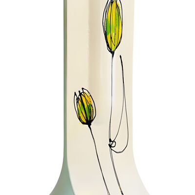 Vase With White Base, Green-Yellow Tulip Design In 14X36
